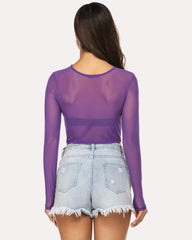 Mesh Crop Top Long Sleeve See Through Shirt