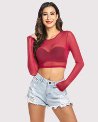 Mesh Crop Top Long Sleeve See Through Shirt