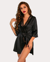 Robă Kimono Satin Pur Scurte Robe Mătăsoase