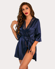 Robă Kimono Satin Pur Scurte Robe Mătăsoase