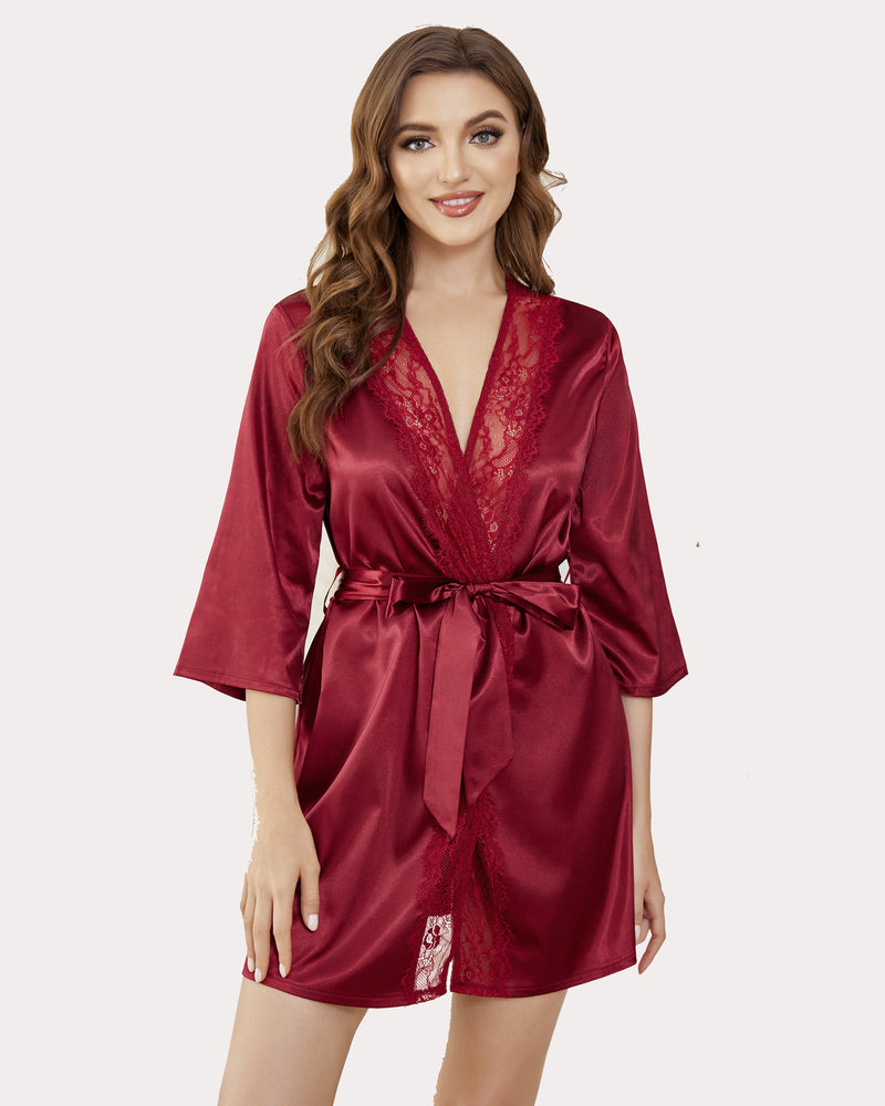 Robă Kimono Satin Pur Scurte Robe Mătăsoase