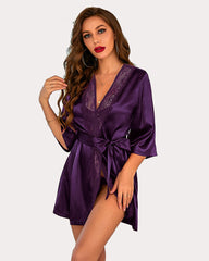 Robă Kimono Satin Pur Scurte Robe Mătăsoase