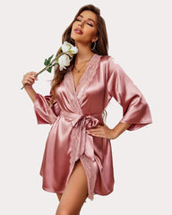 Robă Kimono Satin Pur Scurte Robe Mătăsoase