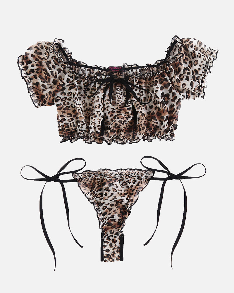 Floral Mesh Bra and Panty Set Ruffle Lingerie Set