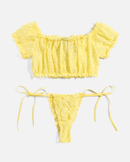 Leopard Sheer Ruffle Bra and Panty Set