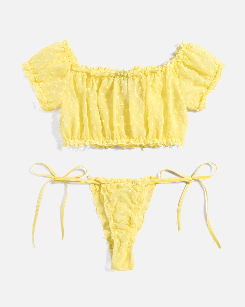 Lace See-through Ruffle Bra and Panty Set