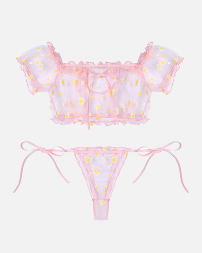 Lace See-through Ruffle Bra and Panty Set