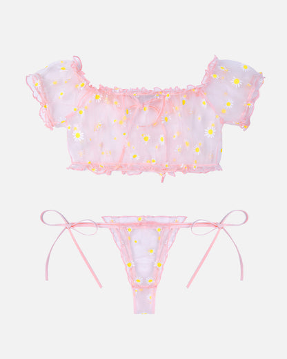 Lace See-through Ruffle Bra and Panty Set