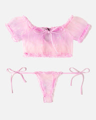 Floral Mesh Bra and Panty Set Ruffle Lingerie Set