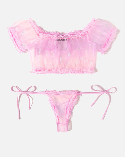 Lace See-through Ruffle Bra and Panty Set