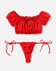 Mesh Bra and Panty Set Ruffle Lingerie Set