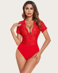 Lace Deep V Snap Crotch Bodysuit