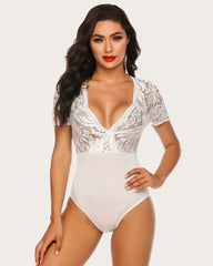 Lace Deep V Snap Crotch Bodysuit