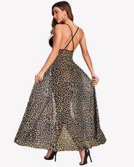 Leopard High Split Maxi Gown Dress