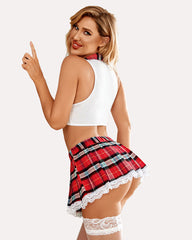 Tie Top and Mini Pleated Skirt Set