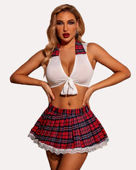 Tie Top and Mini Pleated Skirt Set