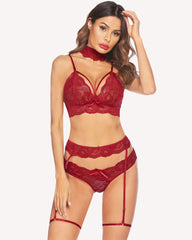 Lace Bra and Panty Set with Garter Belts