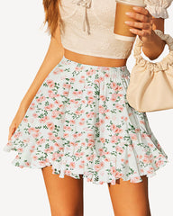 Flowers Pleated Skater Skirt