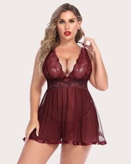 Plus Size Sheer Lace Mesh Babydoll