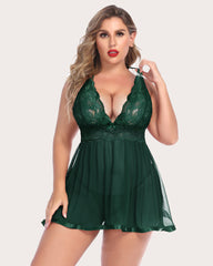 Plus Size Sheer Lace Mesh Babydoll