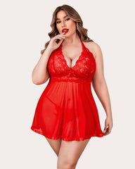 Plus Size Sheer Lace Mesh Babydoll