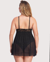 Plus Size Snap Crotch V Neck Lace Nighty