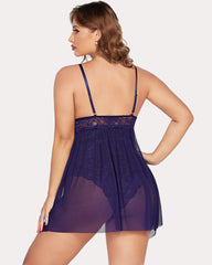 Plus Size Snap Crotch V Neck Lace Nighty