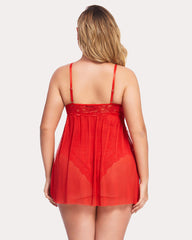 Plus Size Snap Crotch V Neck Lace Nighty