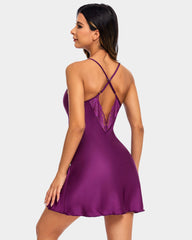 Satin Nightgown V Neck Silk Nighty