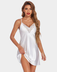 Satin Nightgown V Neck Silk Nighty