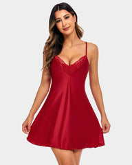 Satin Nightgown V Neck Silk Nighty