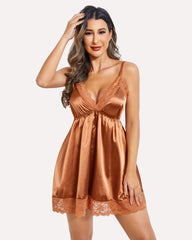 Satin Lingerie Dress V Neck Slips Nightie