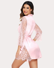 Satin Lace Kimono Robes Silk Nightgowns