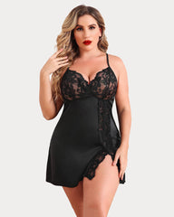 Plus Size Satin Lace Side Slit Chemise