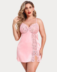 Plus Size Satin Lace Side Slit Chemise