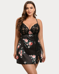 Plus Size Satin Lace Side Slit Chemise