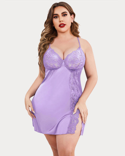 Plus Size Lingerie Floral Satin Nightgown