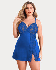 Plus Size Satin Lace Side Slit Chemise