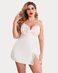 Plus Size Satin Lace Side Slit Chemise