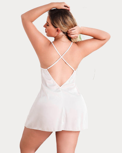 Plus Size Lingerie Floral Satin Nightgown