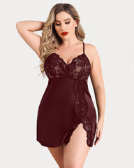 Plus Size Satin Lace Side Slit Chemise