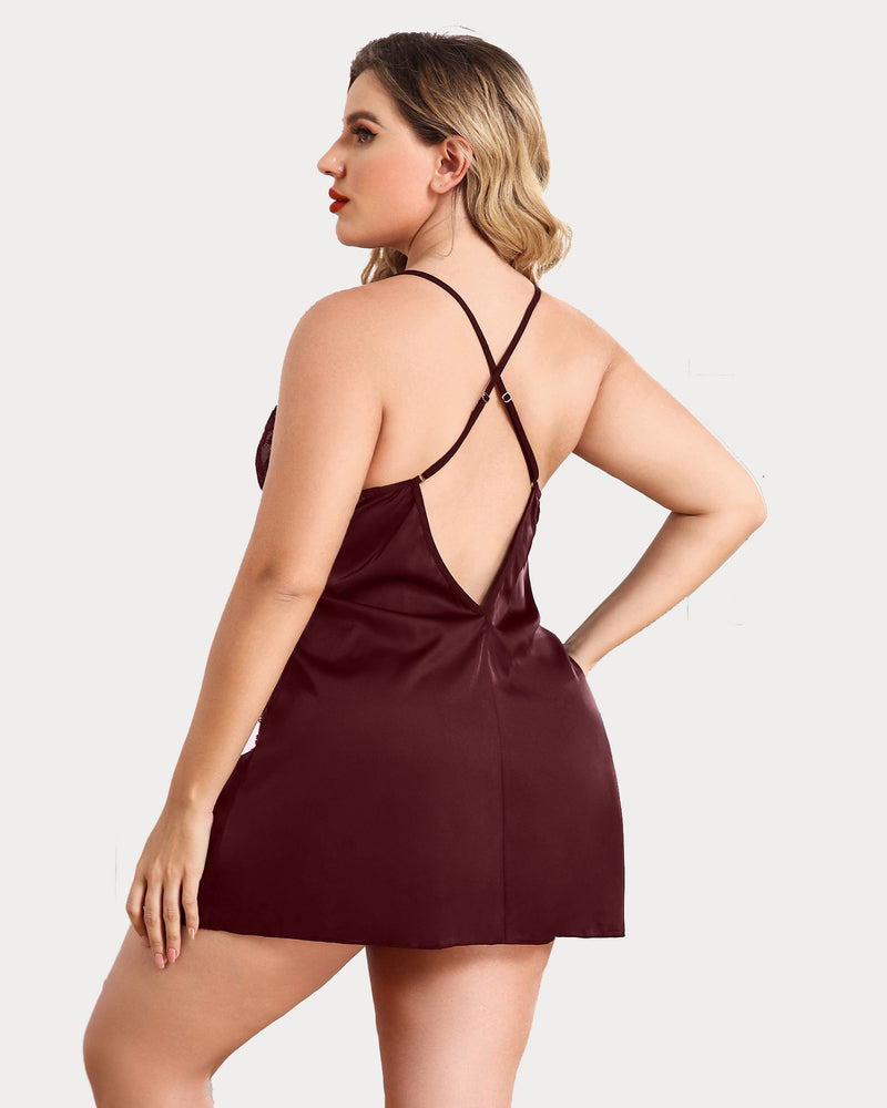 Plus Size Lingerie Floral Satin Nightgown