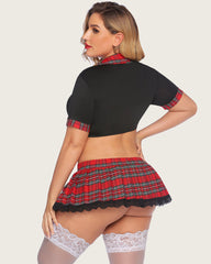 Plus Size Lingerie with Tie Top and Mini Pleated Skirt