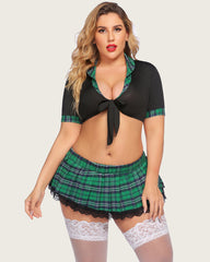 Plus Size Lingerie with Tie Top and Mini Pleated Skirt