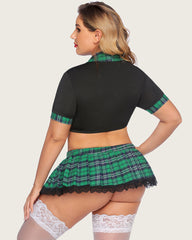 Plus Size Lingerie with Tie Top and Mini Pleated Skirt