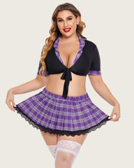 Plus Size Lingerie with Tie Top and Mini Pleated Skirt