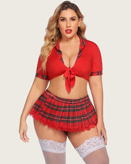 Plus Size Lingerie with Tie Top and Mini Pleated Skirt