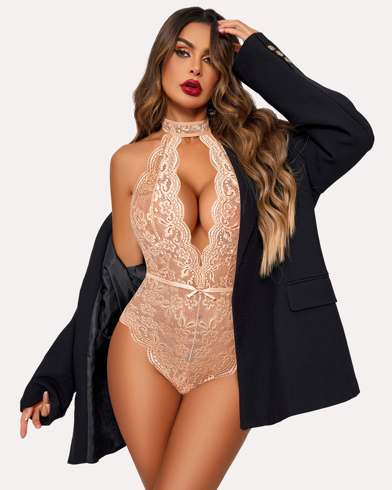 Body Snap Crotch Dantela Deep V