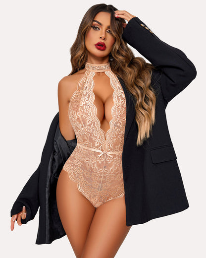 Body Snap Crotch Dantela Deep V
