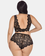 Plus Size Lace Halter High Waist Panty Set